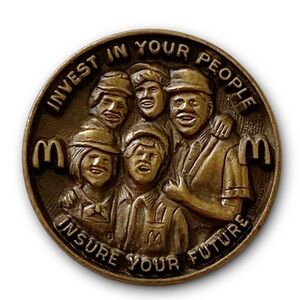 McDonald’s Pin Invest In Your People Insure Your Future 70s Bronze Lapel Pin